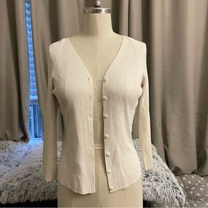 90s vintage Bisou Jeans cream ribbed button up cardigan Size M